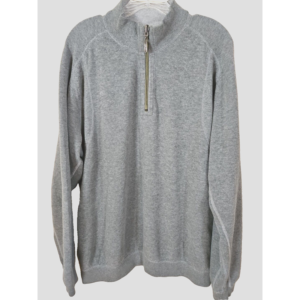 Tommy Bahama Sweater Mens Sz L Gray Quarter 1/4 Zip Pullover Reversible cotton